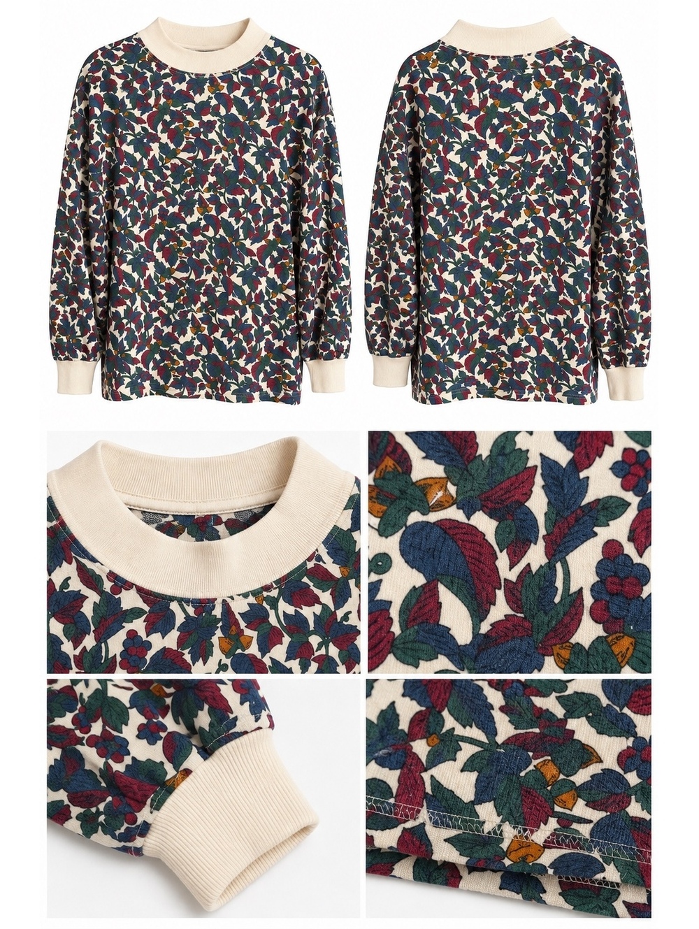 Floral long sleeve top with cream collar